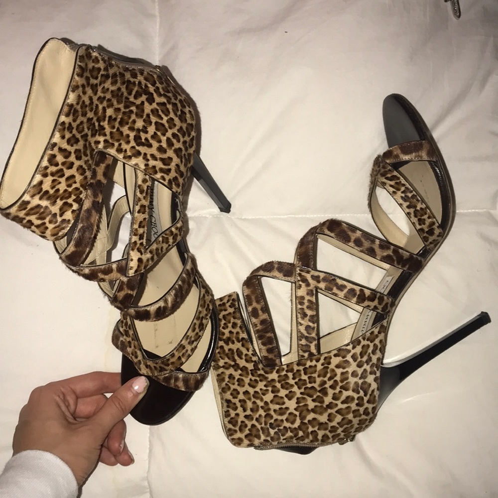 Jimmy Choo Calf Hair Leopard Cage Sandals